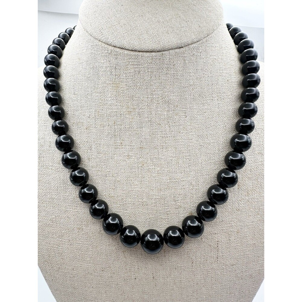 Black Bead Necklace 14k Yellow Gold Clasp - 18"